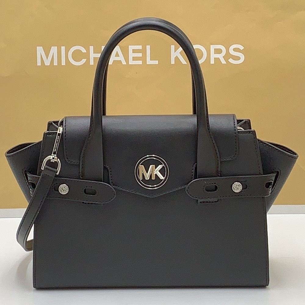 MICHAEL KORS
Carmen Medium Flap Saffiano Leather Belted Satchel Black co…